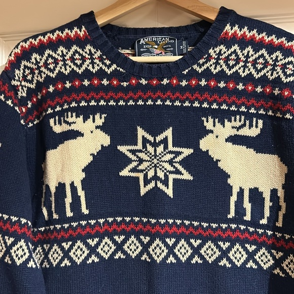 American Living Vintage 100% Cotton Winter Moose Sweater - Picture 2 of 8